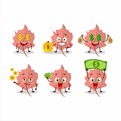 Pink maple cartoon character with cute emoticon bring money