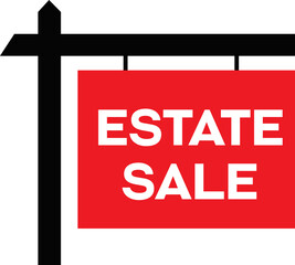 Estate Sale sign, showing wooden like sign hanging with words Estate Sale.