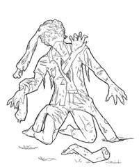 Zombie with hands grabbing him from all sides. Vector illustration