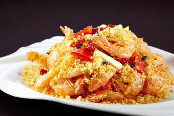 Delicious Chinese cuisine, fried shrimp in typhoon shelter
