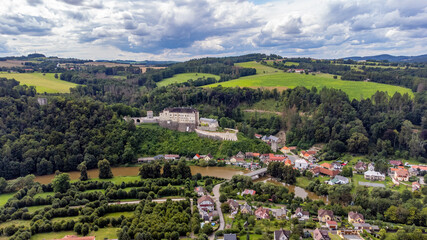 Fototapeta na wymiar Photo of a castle Cesky Sternberk with blue sky in Czech republic