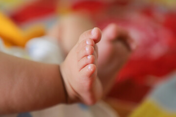 newborn baby's little feet.close up of legs.