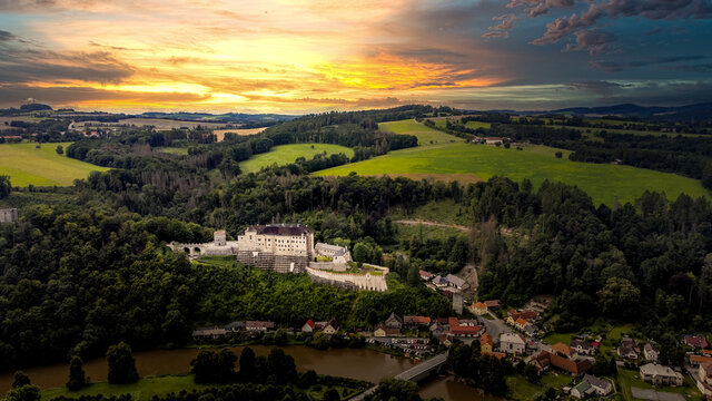 Photo of a castle Cesky Sternberk with blue sky in Czech republic