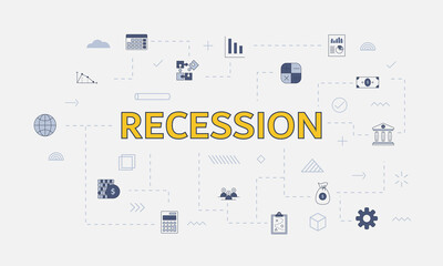 business recession concept with icon set with big word or text on center