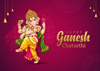 happy Ganesh Chaturthi greetings. vector illustration design. - obrazy, fototapety, plakaty