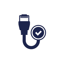 ethernet cable and check mark, vector icon - obrazy, fototapety, plakaty