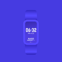 fitness bracelet blue mockup, activity tracker or step counter ui design