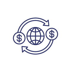 money transfer worldwide icon, line vector