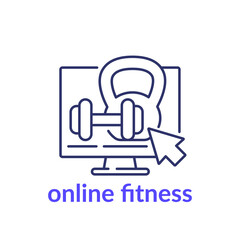 online fitness line icon on white