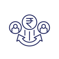 rupee and people line icon on white