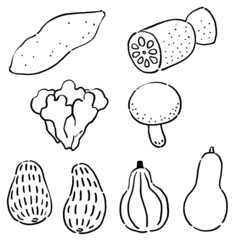 墨絵風の秋の野菜のベクターイラストセット