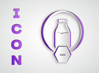 Paper cut Lactose free icon isolated on grey background. Paper art style. Vector