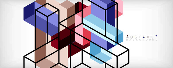 Abstract background. 3d cubes, cubic elements and blocks. Techno or business concept for wallpaper, banner, background, landing page