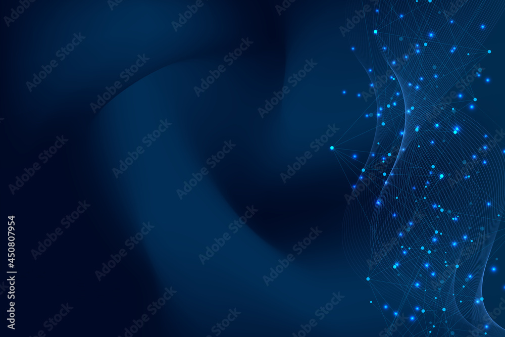 Poster Abstract digital network connection structure on blue background. Artificial intelligence and engineering technology concept. Global network Big Data, Lines plexus, minimal array, illustration