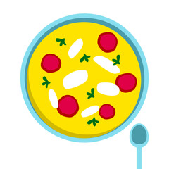 yellow pizza egg soup icon vector illustration