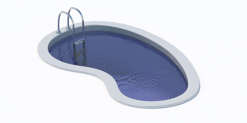 Swimming pool with a staircase and clear water isolated on white background. 3d illustration
