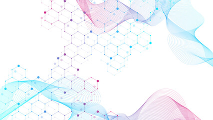 Scientific molecule background DNA double helix illustration with shallow depth of field. Mysterious wallpaper or banner with a DNA molecules. Genetics information illustration