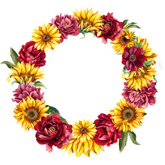 Obraz premium Watercolor sunflower bouquet isolated on white