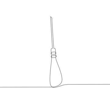 Continuous line drawing of broom stick, simple design, object one line, single line art, hand drawn, vector illustration