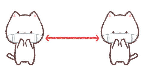 ソーシャルディスタンスのマスクシロネコ