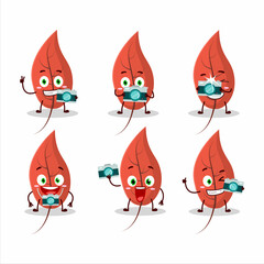 Photographer profession emoticon with dried leaves cartoon character