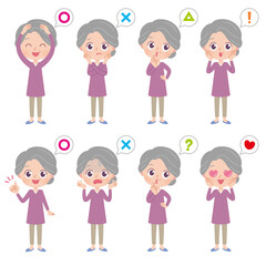 高齢者女性　答え　イラストセット