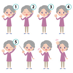 高齢者女性　数字　イラストセット