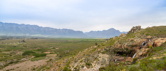 Fototapeta na wymiar Panorama of the Landscape close to Tulbagh, taken from Top of the Waterfall in the Watervall Nature Reserve in the Western Cape of South Africa