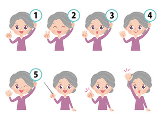 高齢者女性　数字　イラストセット