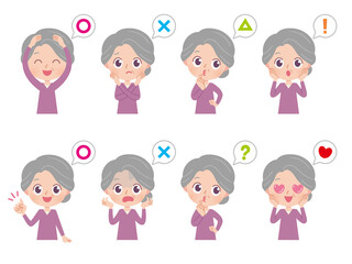 高齢者女性　答え　イラストセット