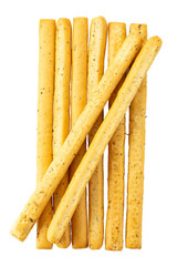 Italian grissini breadsticks. Tasty grissini snack isolated on white background.