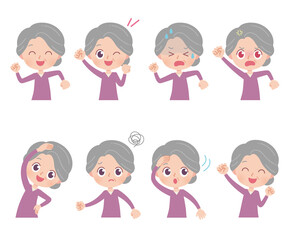 高齢者女性　イラストセット