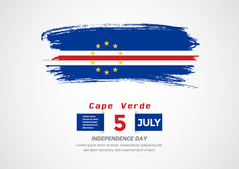 Happy Independence Day of Cape Verde. Abstract country flag on hand drawn brush stroke vector patriotic background