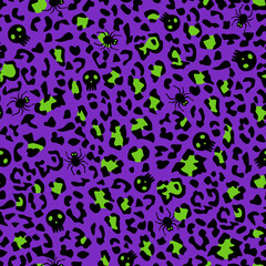 Halloween Leopard Pattern with Skulls and Spiders