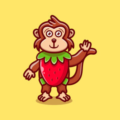 cute monkey wear costume strawberry