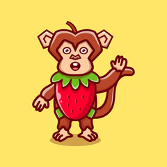 cute monkey wear costume strawberry
