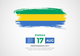 Happy Independence Day of Gabon. Abstract country flag on hand drawn brush stroke vector patriotic background