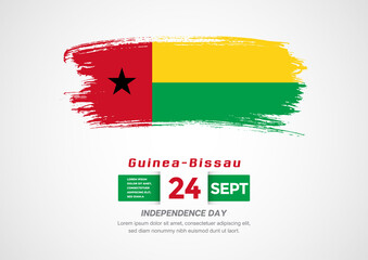 Happy Independence Day of Guinea-Bissau. Abstract country flag on hand drawn brush stroke vector patriotic background