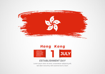 Happy Establishment Day of Hong Kong. Abstract country flag on hand drawn brush stroke vector patriotic background