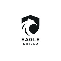 Eagle with shield logo design vector in black and white color modern retro minimalist for business company or security