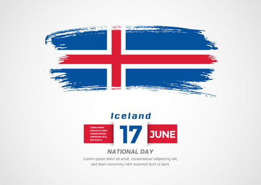 Happy National Day of Iceland. Abstract country flag on hand drawn brush stroke vector patriotic background