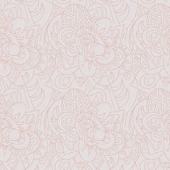 Seamless geometric floral pattern. Light pink and beige colors. Abstract botanical background. Designed for textile fabrics, wrapping paper, background, wallpaper cover.