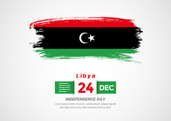 Happy Independence Day of Libya. Abstract country flag on hand drawn brush stroke vector patriotic background