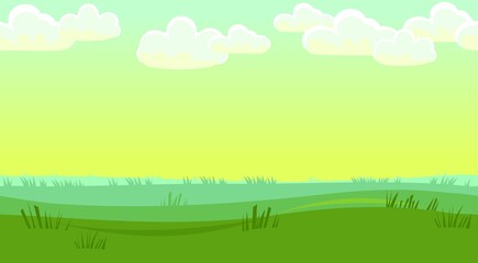 Silhouette of the grass. Summer green meadow. Rural simple and cute landscape. Cartoon design. Seamless image. Horizontal natural illustration. Vector