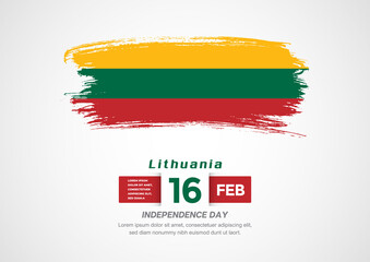Happy Independence Day of Lithuania. Abstract country flag on hand drawn brush stroke vector patriotic background