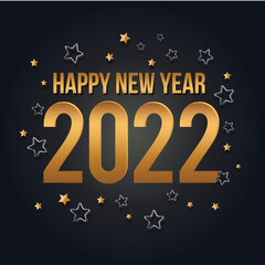 2022 Happy New Year greeting card. Gold and black celebration design. Golden luxury party template. Merry Christmas