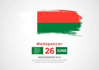 Happy Independence Day of Madagascar. Abstract country flag on hand drawn brush stroke vector patriotic background