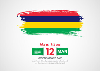 Happy Independence Day of Mauritius. Abstract country flag on hand drawn brush stroke vector patriotic background