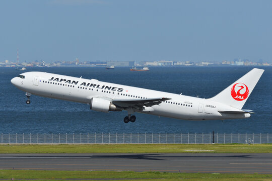 Tokyo, Japan - April 18, 2021:Japan Airlines (JAL) Boeing B767-300ER (JA659J) passenger plane.