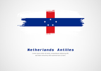 Happy National Day of Netherlands Antilles. Abstract country flag on hand drawn brush stroke vector patriotic background